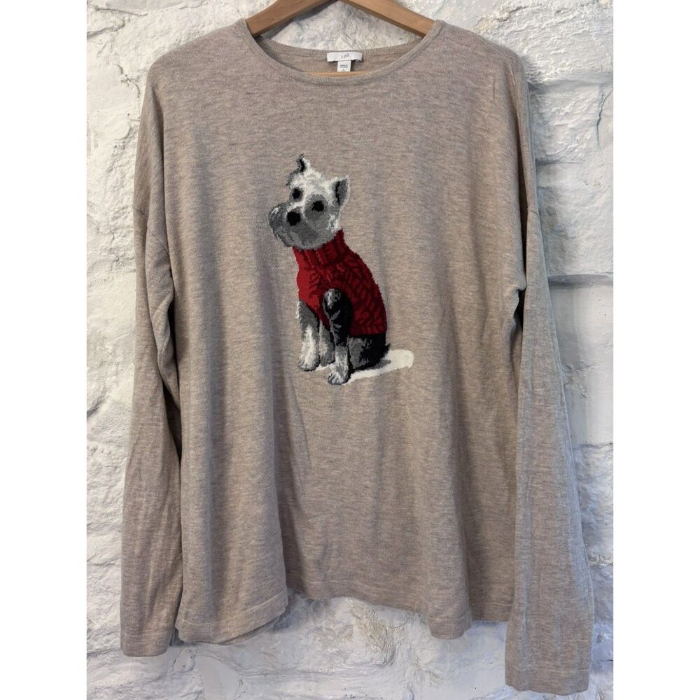 J.Jill Weston Mini Schnauzer Dog Crew Neck Knit Sweater Lg Tall Dog Mom Coastal
